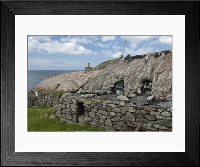 Framed Print : Gearrannan Blackhouse Village - Restored thatched cottages - Carloway - Lewis - Outer Hebrides - Sotland Framed Print : Gearrannan Blackhouse Village - Restored thatched cottages - Carloway - Lewis - Outer Hebrides - Sotland