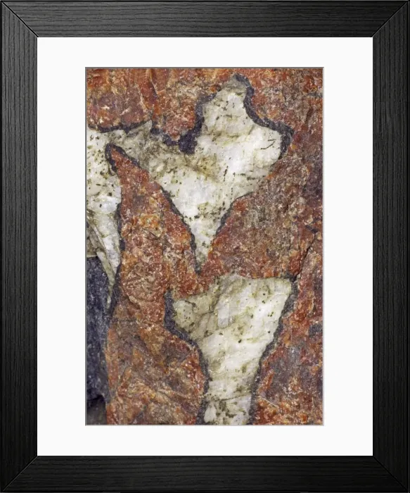 Framed Print : Willemite (red) and Calcite (white) - Franklin New Jersey - Taken under normal light - USA Framed Print : Willemite (red) and Calcite (white) - Franklin New Jersey - Taken under normal light - USA