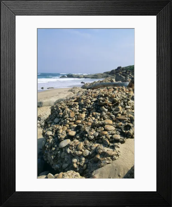 Framed Print : South Africa Conglomerate ( Sandstone & Pebles fused together by heat & pressure centuries ago). revealed by cliff erosion. Robberg Peninsula Framed Print : South Africa Conglomerate ( Sandstone & Pebles fused together by heat & pressure centuries ago). revealed by cliff erosion. Robberg Peninsula