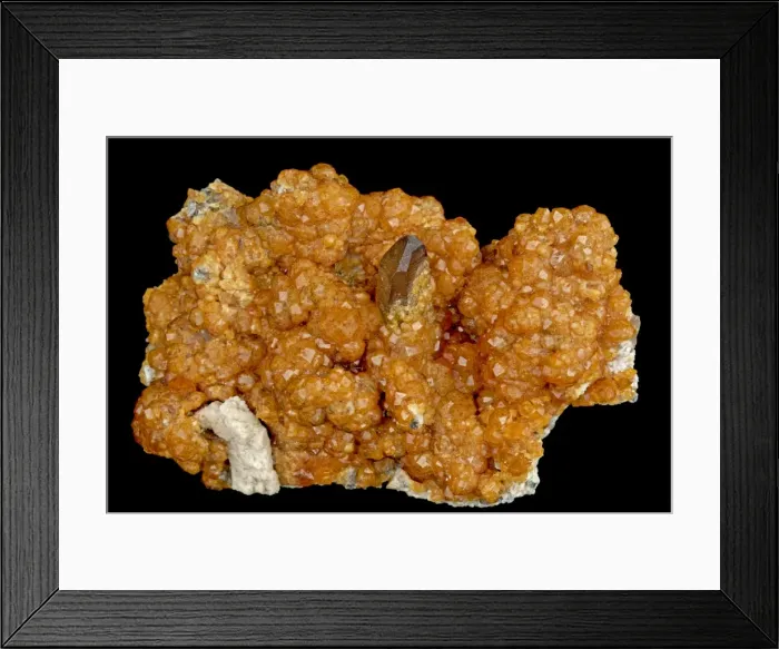 Framed Print : Spessartine Garnet (Mn3Al2Si3O12) with Smoky Quartz (SiO2) (single crystal) and Feldspar (pink) - Fugian Province China - Manganese aluminum silicate - Garnet is one of the most common of all minerals - Spessartine garnet is used primarily as a Framed Print : Spessartine Garnet (Mn3Al2Si3O12) with Smoky Quartz (SiO2) (single crystal) and Feldspar (pink) - Fugian Province China - Manganese aluminum silicate - Garnet is one of the most common of all minerals - Spessartine garnet is used primarily as a