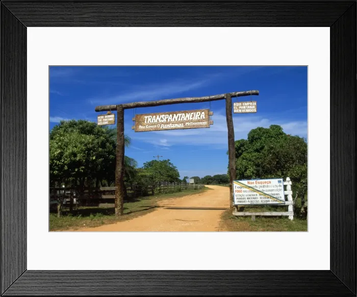 Framed Print : Brazil - Mato Grosso North Gate to the Pantanal Reserve on the Transpantaneira road Framed Print : Brazil - Mato Grosso North Gate to the Pantanal Reserve on the Transpantaneira road