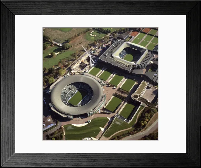 Framed Print : Aerial image of London, England, UK: All-England Club (All England Lawn Tennis and Croquet Club), Wimbledon Centre court and number one court, West London Framed Print : Aerial image of London, England, UK: All-England Club (All England Lawn Tennis and Croquet Club), Wimbledon Centre court and number one court, West London