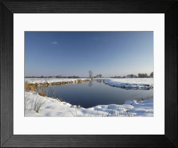 Framed Print : snowy polder landscape with brook Framed Print : snowy polder landscape with brook
