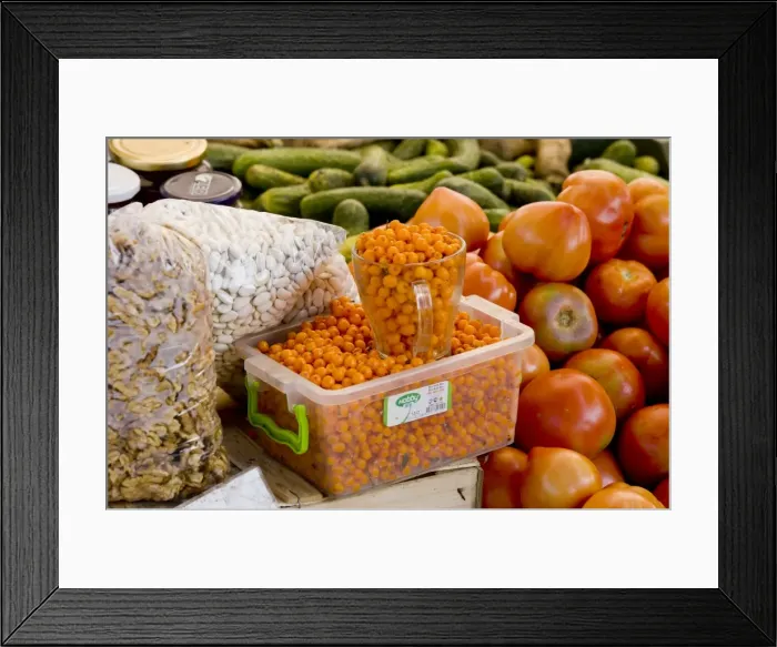 Framed Print : Sea-buckthorn berries for sale at Sigishoara fruit and vegetable market, Transylvania, Romania Framed Print : Sea-buckthorn berries for sale at Sigishoara fruit and vegetable market, Transylvania, Romania