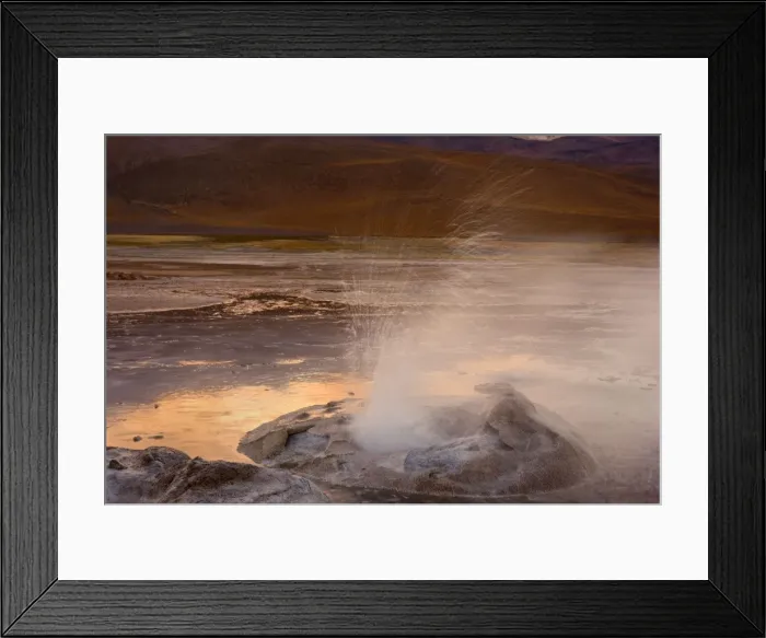 Framed Print : El Tatio Geysers - geothermal field of hot springs and geysers which is located at over 4200 m above sea level - at sunrise - Altiplano Atacama Desert - Chile - South America Framed Print : El Tatio Geysers - geothermal field of hot springs and geysers which is located at over 4200 m above sea level - at sunrise - Altiplano Atacama Desert - Chile - South America