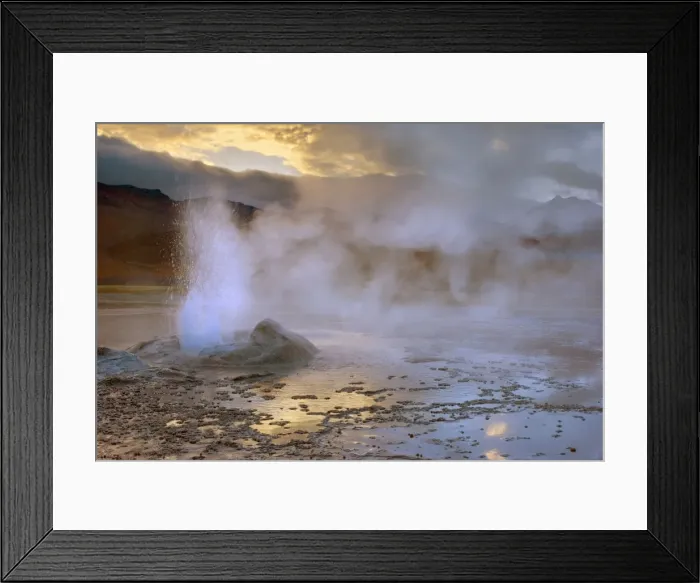 Framed Print : El Tatio Geysers - geothermal field of hot springs and geysers which is located at over 4200 m above sea level - at sunrise - Altiplano Atacama Desert - Chile - South America Framed Print : El Tatio Geysers - geothermal field of hot springs and geysers which is located at over 4200 m above sea level - at sunrise - Altiplano Atacama Desert - Chile - South America