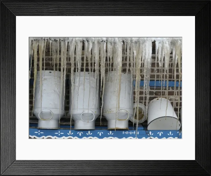Framed Print : milk cans with icicles, Staphorst NL Framed Print : milk cans with icicles, Staphorst NL