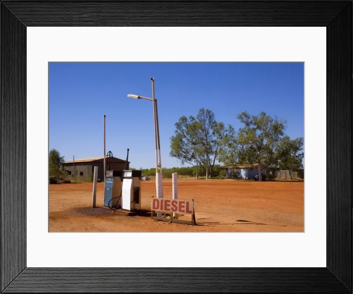Framed Print : Outback fuel - typical filling station on a roadhouse in the outback of Western Australia - Western Australia, Australia Framed Print : Outback fuel - typical filling station on a roadhouse in the outback of Western Australia - Western Australia, Australia