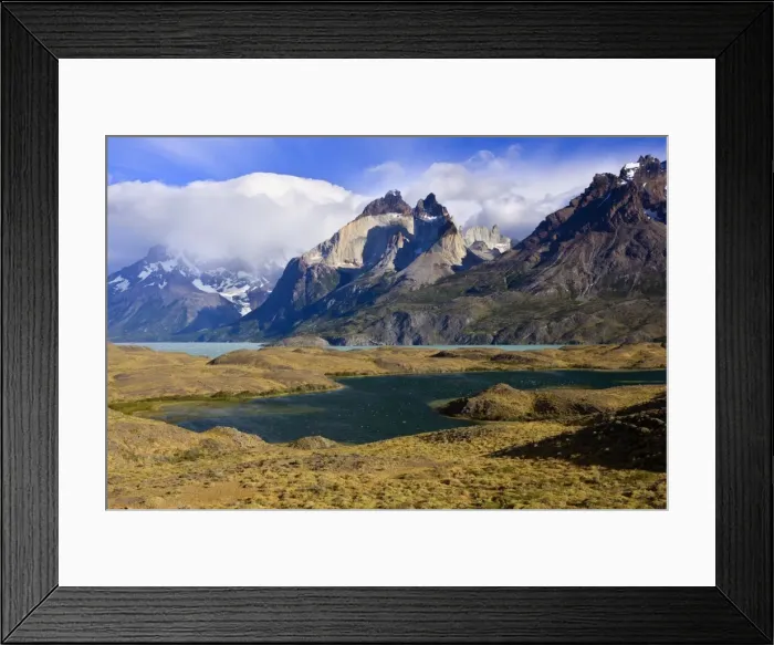 Framed Print : Cuernos del Paine - mountain scenery encompassing the granite peaks of the Cuernos del Paine massif, Lago Nordenskjold and Lago Pehoe in the back ground - UNESCO World Heritage Site Torres del Paine National Park - Patagonia - Chile - South Framed Print : Cuernos del Paine - mountain scenery encompassing the granite peaks of the Cuernos del Paine massif, Lago Nordenskjold and Lago Pehoe in the back ground - UNESCO World Heritage Site Torres del Paine National Park - Patagonia - Chile - South