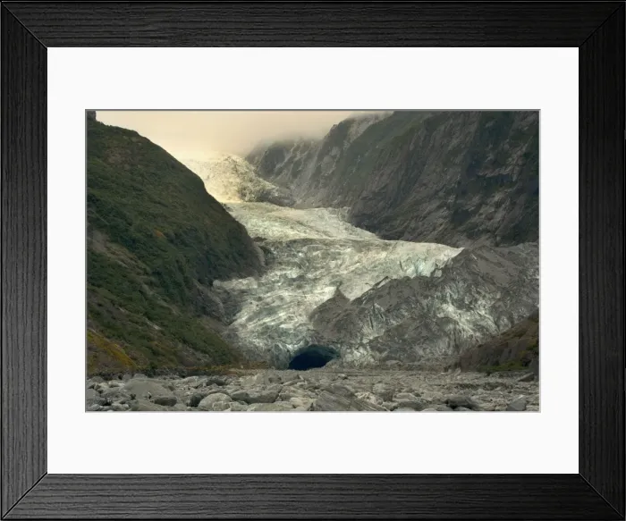 Framed Print : Franz Josef Glacier river of ice cutting through glacial valley nestled amidst mountains covered by primeval rainforest Westland National Park, West Coast, South Island, New Zealand Framed Print : Franz Josef Glacier river of ice cutting through glacial valley nestled amidst mountains covered by primeval rainforest Westland National Park, West Coast, South Island, New Zealand