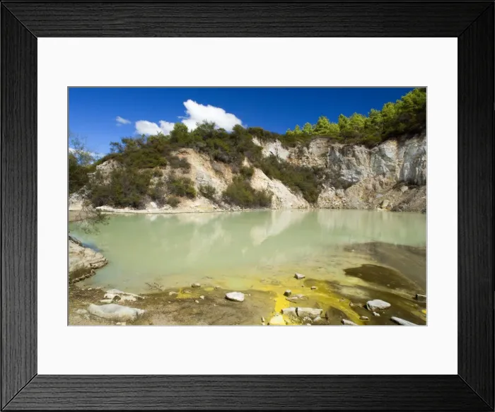 Framed Print : Hot Pools greenish pool with yellow sulphurous streaks on unstable ground. Waiotapu geothermal area, Rotorua, North Island, New Zealand Framed Print : Hot Pools greenish pool with yellow sulphurous streaks on unstable ground. Waiotapu geothermal area, Rotorua, North Island, New Zealand