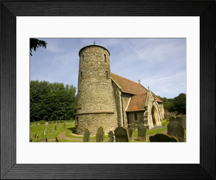 Framed Print : St Marys Church with round stone tower Burnham Deepdale Norfolk UK Framed Print : St Marys Church with round stone tower Burnham Deepdale Norfolk UK