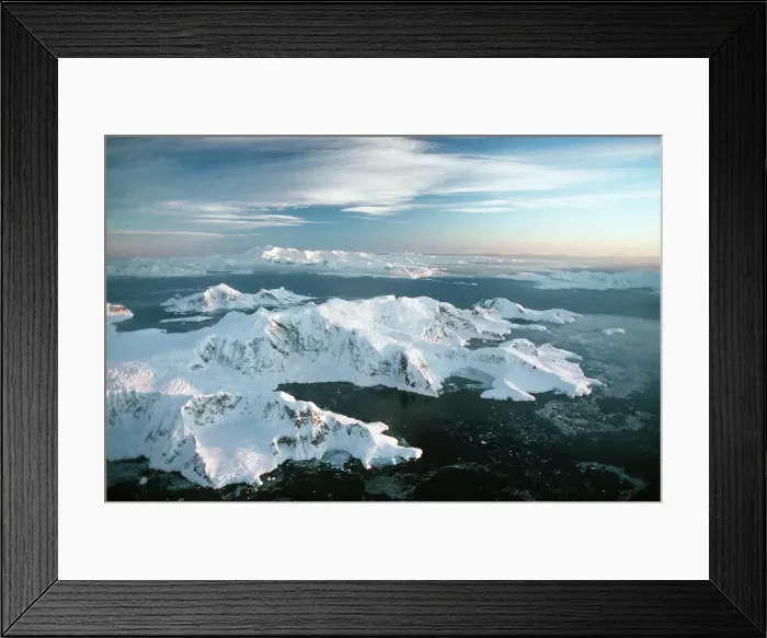 Framed Print : Antarctica - aerial view of West side of Arctowsky Peninsula, Danco Coast - San Martin Land with Gerlache Strait and Ambers Island in background AU-861 Framed Print : Antarctica - aerial view of West side of Arctowsky Peninsula, Danco Coast - San Martin Land with Gerlache Strait and Ambers Island in background AU-861