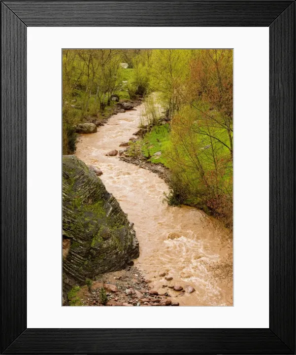 Framed Print : The Ourika river in spate after heavy rain, showing how much material is eroded from mountains. The High Atlas (Haut Atlas) mountains, Morocco Framed Print : The Ourika river in spate after heavy rain, showing how much material is eroded from mountains. The High Atlas (Haut Atlas) mountains, Morocco