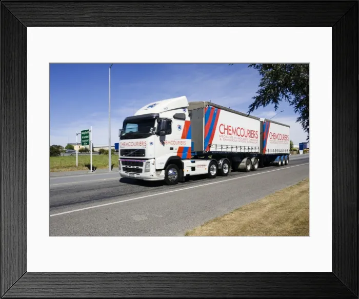 Framed Print : Heavy truck with trailer carrying chemicals near Christchurch South Island - New Zealand Framed Print : Heavy truck with trailer carrying chemicals near Christchurch South Island - New Zealand