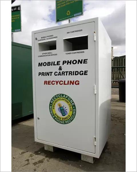 Special box for recycling mobile phones and used printer inkjet and laser cartidges Cory Environmental Gloucestershire domestic landfill site UK