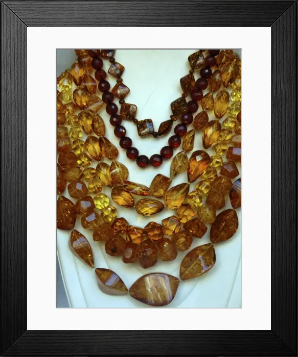 Framed Print : Amber: polished pieces of Baltic amber made into a necklace. Poland Framed Print : Amber: polished pieces of Baltic amber made into a necklace. Poland