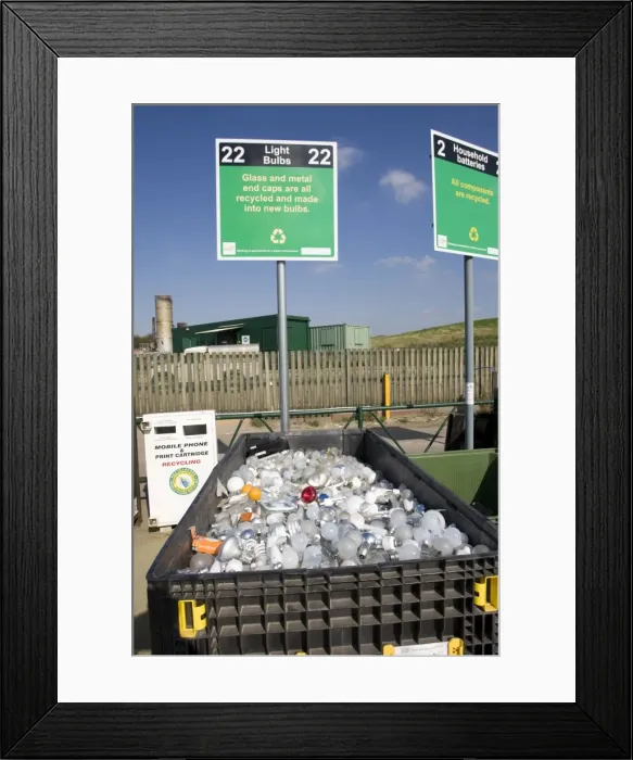 Framed Print : Light bulb recycling point domestic site Wingmoor Farm Stoke Orchard Cheltenham UK Framed Print : Light bulb recycling point domestic site Wingmoor Farm Stoke Orchard Cheltenham UK