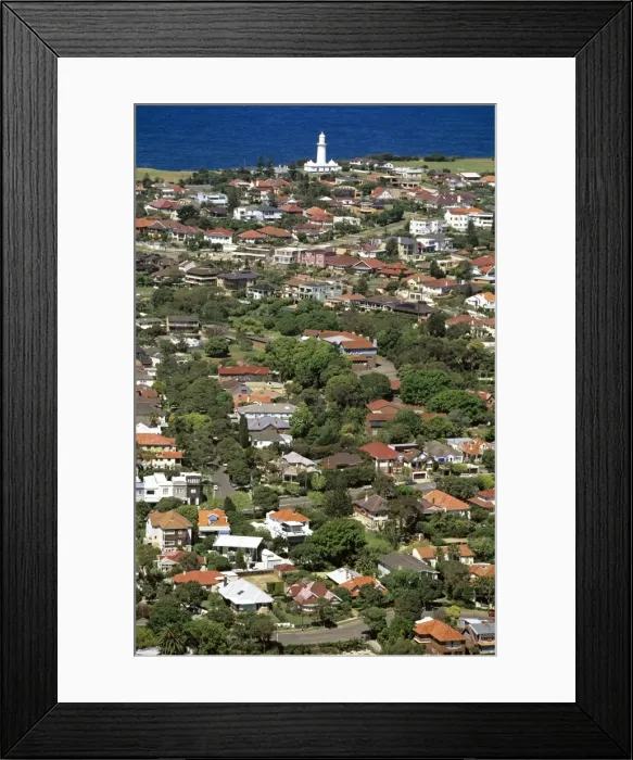 Framed Print : Suburb of Vaucluse aerial, with Macquarie Lighthouse beyond, Sydney, New South Wales, Australia JPF46784 Framed Print : Suburb of Vaucluse aerial, with Macquarie Lighthouse beyond, Sydney, New South Wales, Australia JPF46784