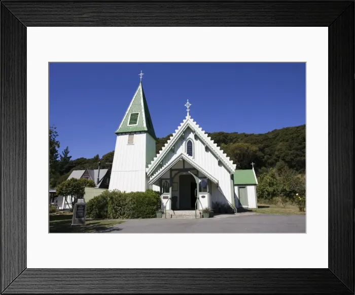 Framed Print : Chruch - St Patrick's white and green timber catholic church. Akaroa - New Zealand Framed Print : Chruch - St Patrick's white and green timber catholic church. Akaroa - New Zealand