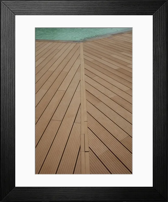 Framed Print : Decking platform around swimming pool - made from recycled plastic - Mombasa - Kenya