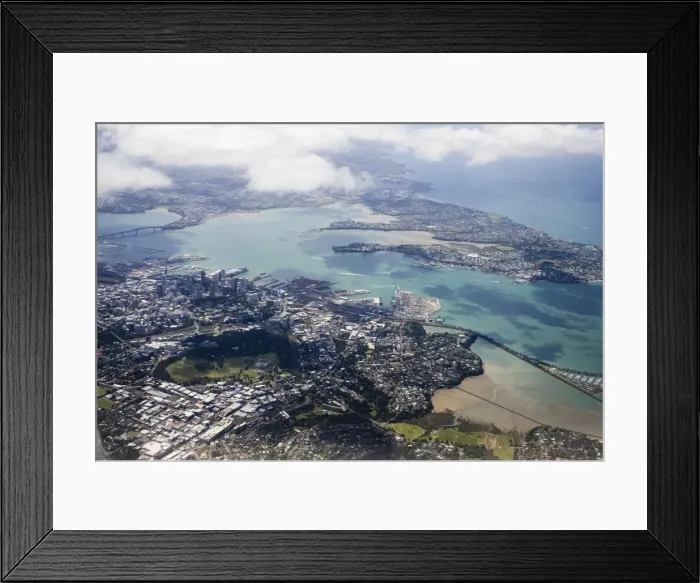 Framed Print : New Zealand - aerial view of Auckland including harbour bridge Framed Print : New Zealand - aerial view of Auckland including harbour bridge