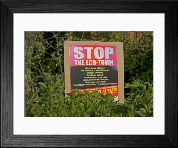 Framed Print : Stop eco new town posters Long Marston near Stratford UK Framed Print : Stop eco new town posters Long Marston near Stratford UK