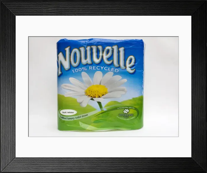 Framed Print : Recycling - Pack of 100% recycled Nouvelle soft white luxury toilet tissue UK produced in partnership with the Woodland Trust UK Framed Print : Recycling - Pack of 100% recycled Nouvelle soft white luxury toilet tissue UK produced in partnership with the Woodland Trust UK