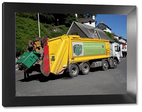 Food waste recycling lorry collecting hotel food waste Lynmouth Devon UK
