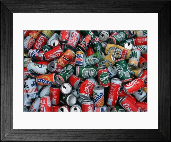 Framed Print : Hundreds of aluminium cans collected for recycling UK Framed Print : Hundreds of aluminium cans collected for recycling UK