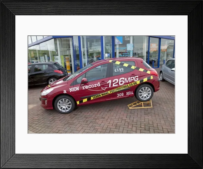 Framed Print : Peugeot 308 HDI French motor car claiming new record 126 miles per gallon - Bristol UK Framed Print : Peugeot 308 HDI French motor car claiming new record 126 miles per gallon - Bristol UK