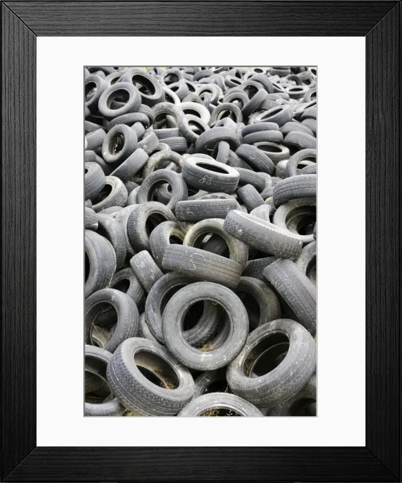 Framed Print : Large pile of old used car tyres, Dunedin, New Zealand Framed Print : Large pile of old used car tyres, Dunedin, New Zealand