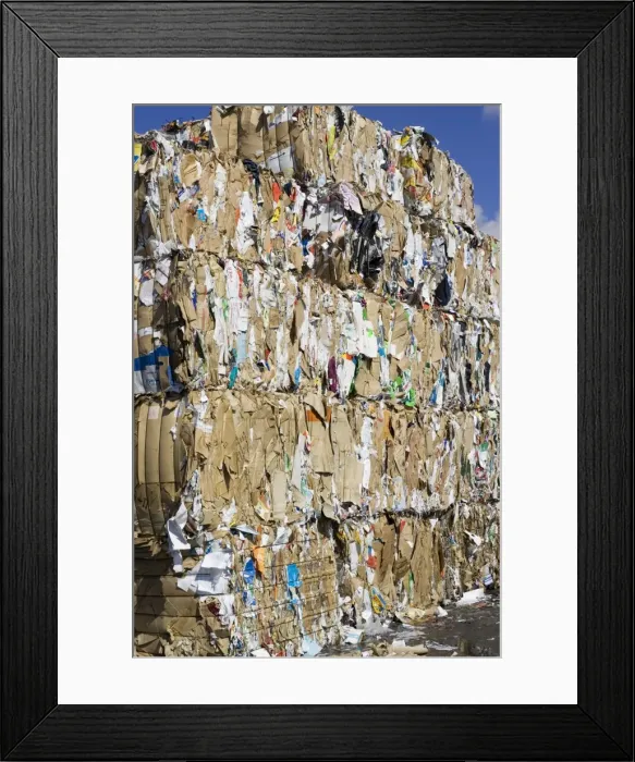 Framed Print : Bales of waste paper and cardboard cartons stacked and awaiting recycling near Bilbao docks Spain Framed Print : Bales of waste paper and cardboard cartons stacked and awaiting recycling near Bilbao docks Spain