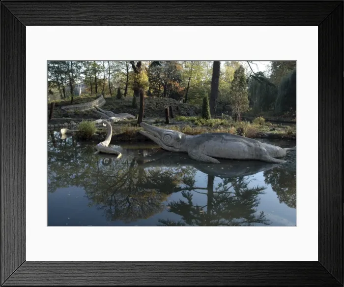 Framed Print : Model dinosaurs, Crystal Palace, London. World's first life size models, 1853 Framed Print : Model dinosaurs, Crystal Palace, London. World's first life size models, 1853