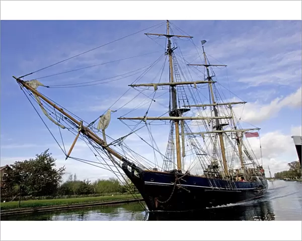 Earl of Pembroke three masted tall ship barque on Sharpness canal after leaving Gloucester Docks Cotswolds UK