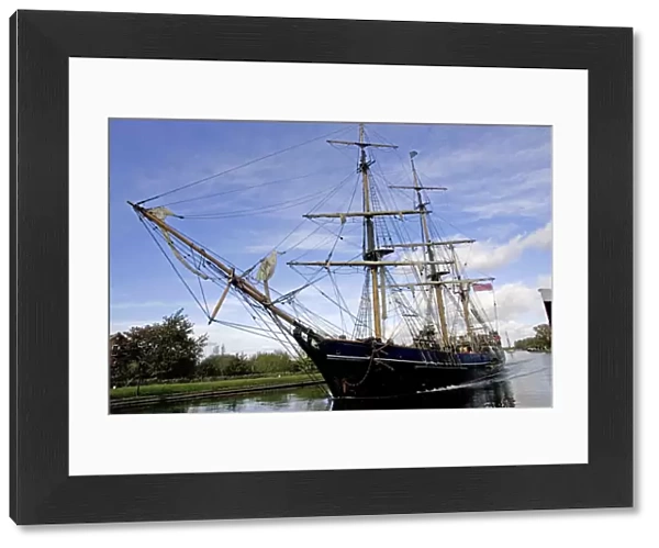 Earl of Pembroke three masted tall ship barque on Sharpness canal after leaving Gloucester Docks Cotswolds UK