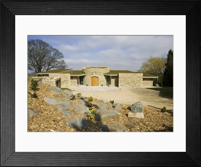 Framed Print : House - new expensive upmarket innovative Cotswold stone house with turf roof in AONB Cotswolds UK Framed Print : House - new expensive upmarket innovative Cotswold stone house with turf roof in AONB Cotswolds UK