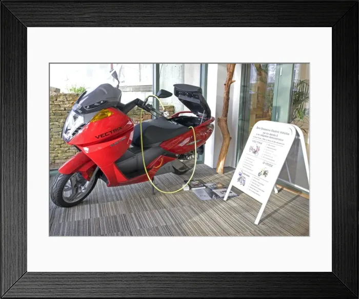 Framed Print : Motobike - Vectrix zero emission electric scooter for sale. Green Shop Bisley UK Framed Print : Motobike - Vectrix zero emission electric scooter for sale. Green Shop Bisley UK