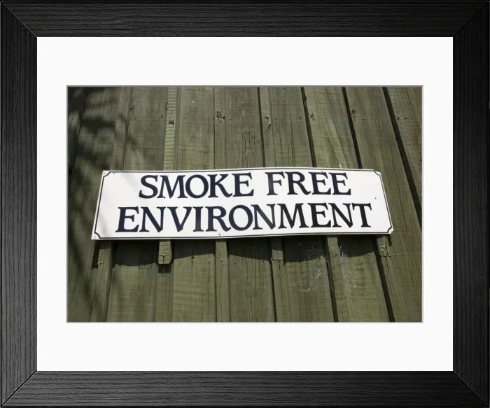 Framed Print : Sign - smoke free environment notice on cafe Rotorua, North Island, New Zealand Framed Print : Sign - smoke free environment notice on cafe Rotorua, North Island, New Zealand