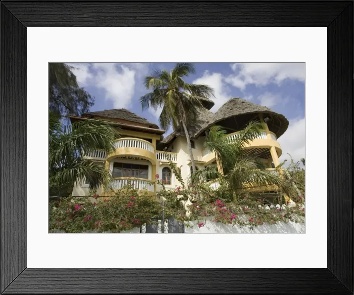 Framed Print : Kenya - Traditional style thatched house on waterfront Lamu, Kenya Framed Print : Kenya - Traditional style thatched house on waterfront Lamu, Kenya