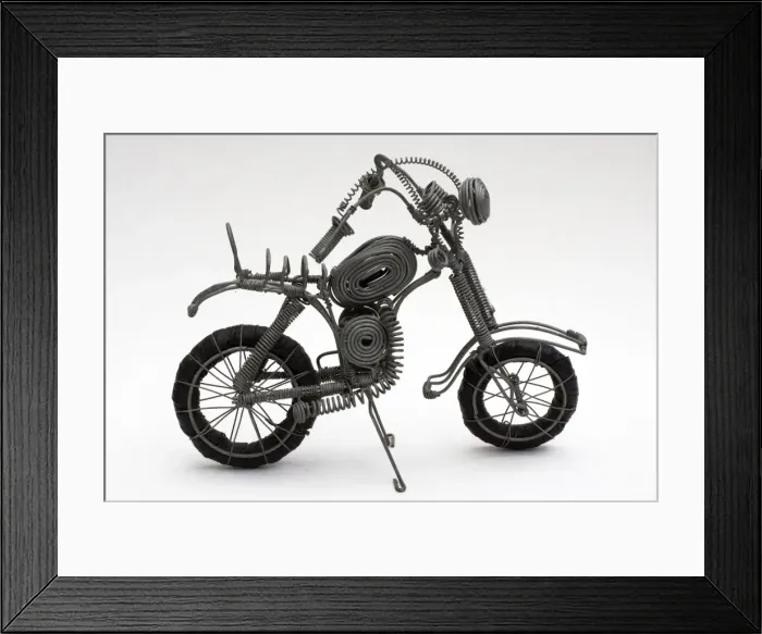 Framed Print : Recycling - Model of Harley-Davidson motorcycle made of scrap wire and inner tube Kenya Framed Print : Recycling - Model of Harley-Davidson motorcycle made of scrap wire and inner tube Kenya