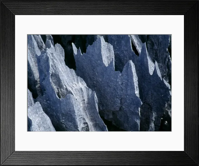 Framed Print : Madagascar - Tsingy de Bemahara National Park - showing part of the Ankarana Limestone Massif. Close-up of Razor-sharp limestone karst, knife-edged pinnacles and limestone cliffs Framed Print : Madagascar - Tsingy de Bemahara National Park - showing part of the Ankarana Limestone Massif. Close-up of Razor-sharp limestone karst, knife-edged pinnacles and limestone cliffs