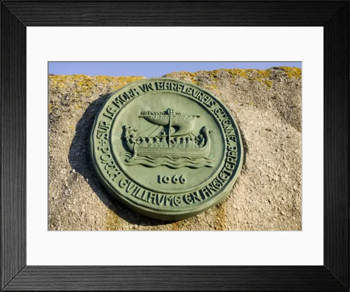 Framed Print : Medallion on Barfleur rock commemorating William the Conqueror 1006 Normandy France Framed Print : Medallion on Barfleur rock commemorating William the Conqueror 1006 Normandy France