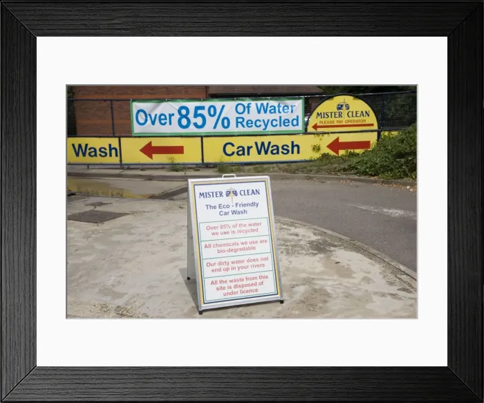 Framed Print : Eco-friendly car wash recycling over 85% of water and using biodegradable chemicals Cheltenham UK