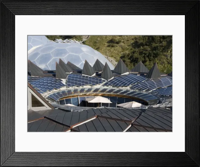 Framed Print : PV / photo volatic panels on roof Eden Project St Austell Cornwall UK Framed Print : PV / photo volatic panels on roof Eden Project St Austell Cornwall UK