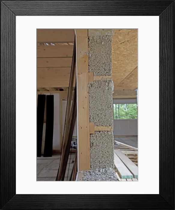 Framed Print : Wall constructed with 300mm of Tradical hemcrete for good insulation UK Framed Print : Wall constructed with 300mm of Tradical hemcrete for good insulation UK