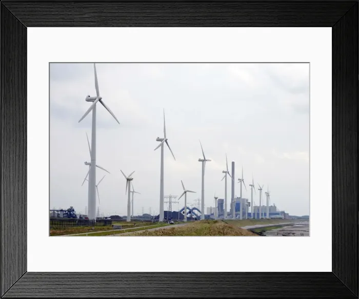 Framed Print : Wind Turbines and coal fired power station on the Netherlands coast near Vlissingen Framed Print : Wind Turbines and coal fired power station on the Netherlands coast near Vlissingen