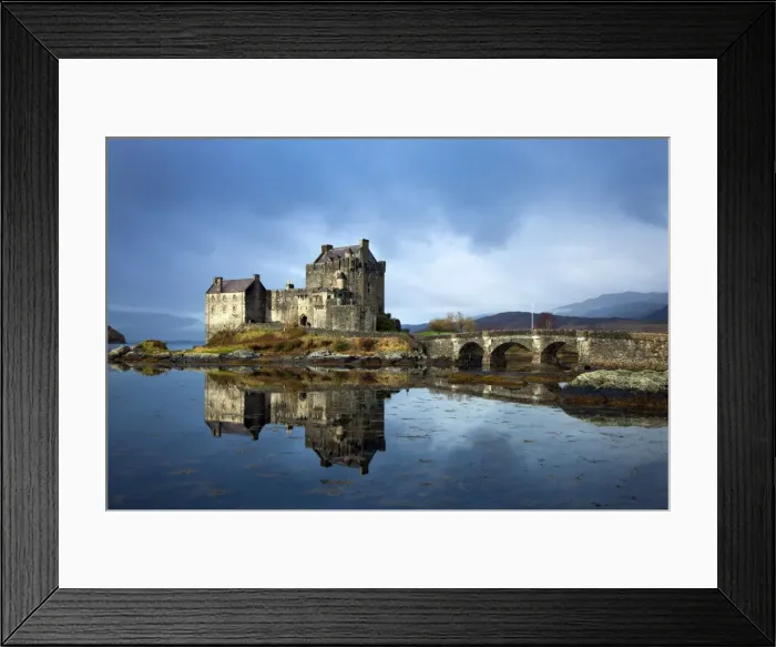 Framed Print : Eilean Donan Castle - in beautiful light during moody conditions - November - Scotland Framed Print : Eilean Donan Castle - in beautiful light during moody conditions - November - Scotland