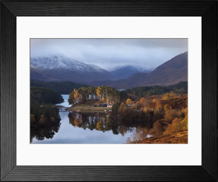 Framed Print : Glen Affric - cottage in early morning sunshine on a calm autumn morning on Loch Affric - November - Scotland Framed Print : Glen Affric - cottage in early morning sunshine on a calm autumn morning on Loch Affric - November - Scotland