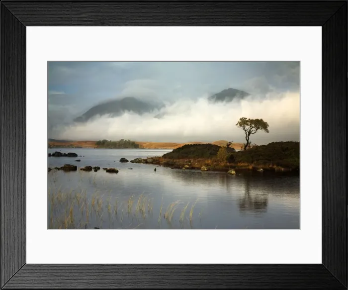 Framed Print : Lochan na h-Achlaise with Black Mount in the distance covered in low cloud - October - Rannock Moor - Scotland